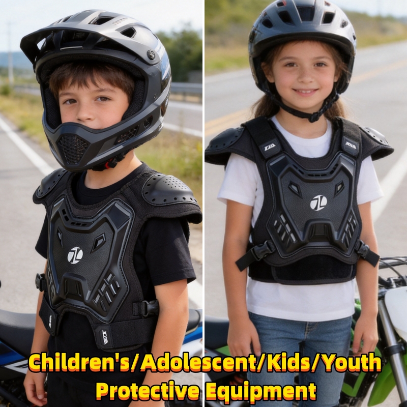 Motorcycle Gear Youth - 子供・青少年用バイク用プロテクターベスト、ハードシェル胸部・背中・脊椎保護、通気性のある防護装備、ダートバイク用ベスト
