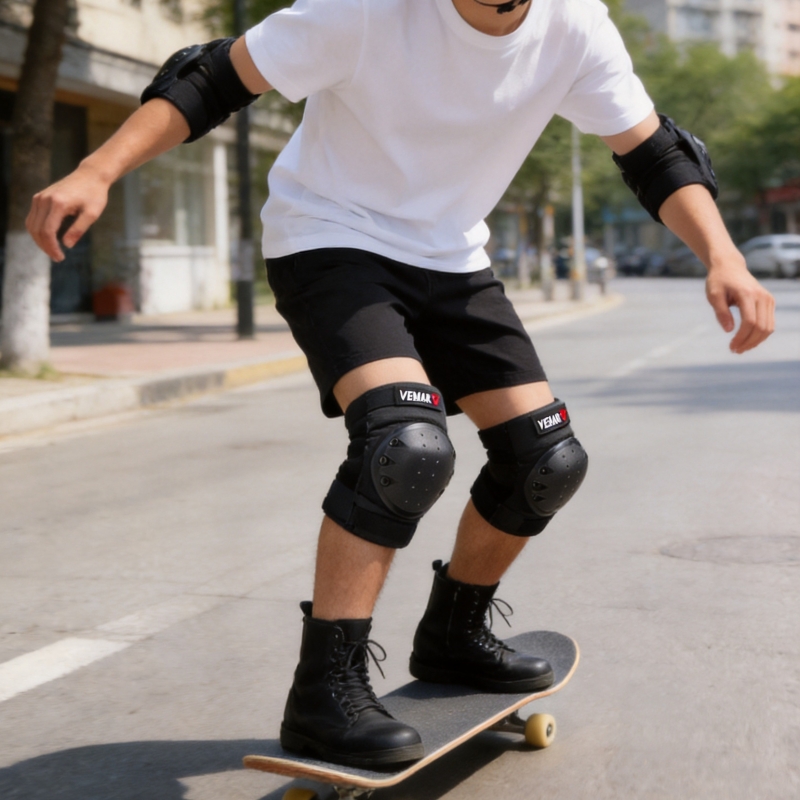 Motorcycle Gear Youth - 膝肘パッドセット 4個入り 調節可能なストラップ付き オートバイ 自転車 保護具