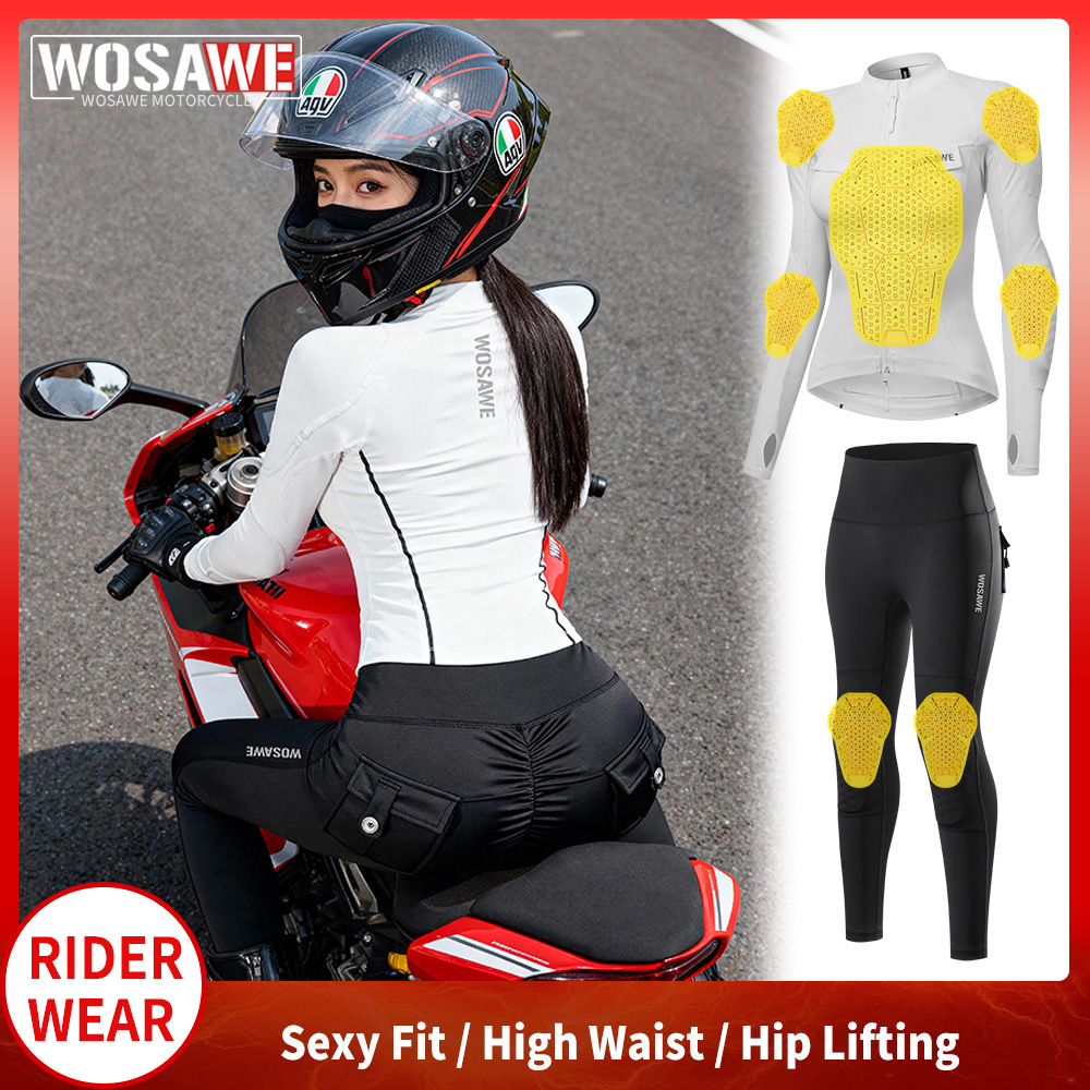 Motorcycle Gear For Winter - WOSAWE 女性用オートバイジャケットとパンツスーツ ソフトギア付き フルボディ 秋冬バイクジャケット モトクロスライディングパンツセット