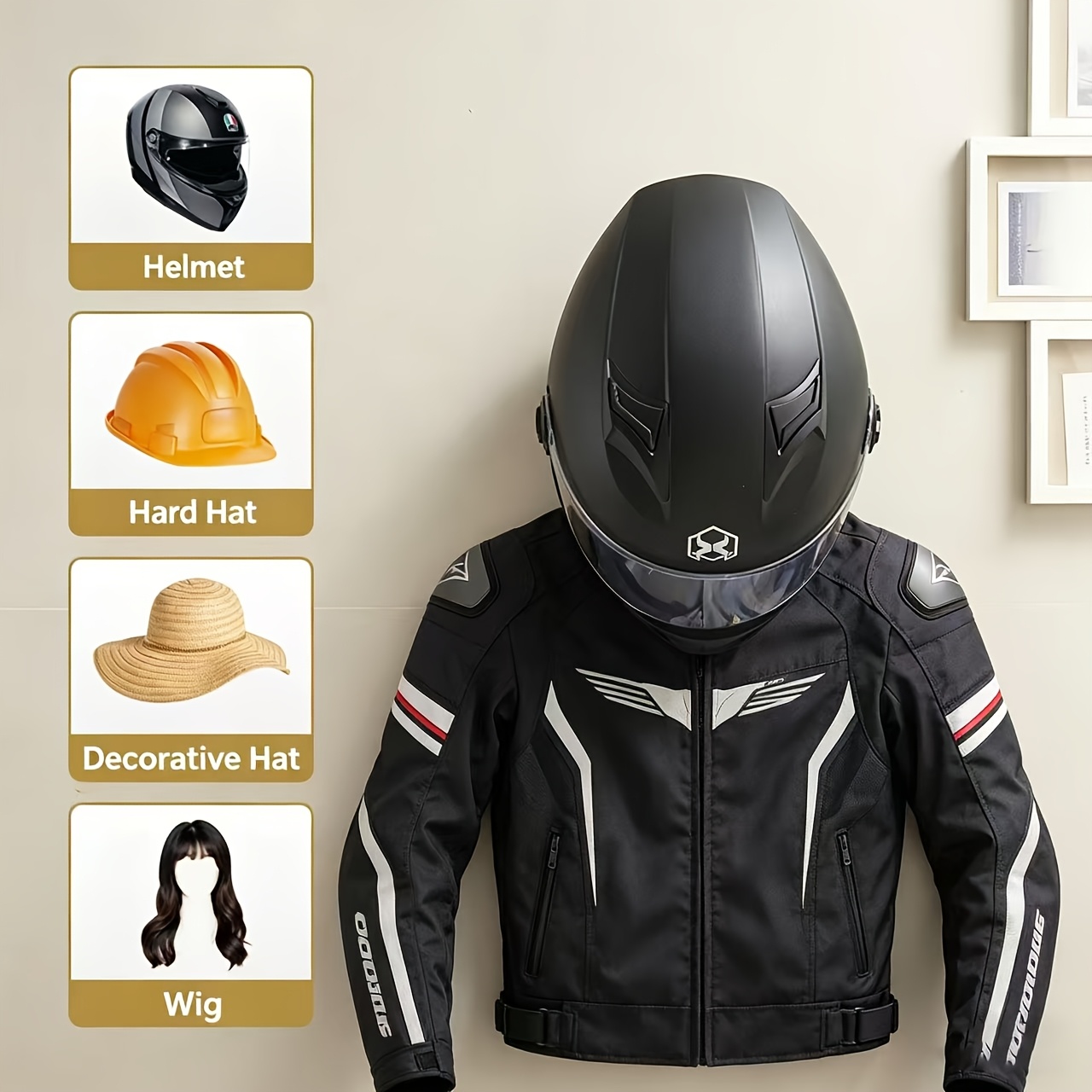 オートバイヘルメットホルダー無垢材強力スチールデザインヘルメ - Motorcycle Gear Wardrobe のレビューと価格